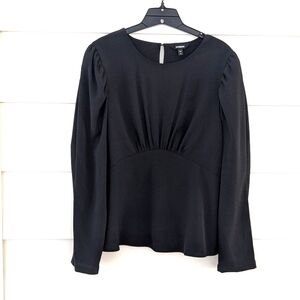 Express black, puff sleeve front gathered blouse, Size L